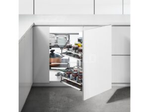 Organizador cuadrado de esquina magic corner de 2 pisos con 4 canastas cierre lento que sale con la puerta, apertura izquierda - 101035 - 33-7/8 x 20-1/2 x 24-3/8 a 29-1/2