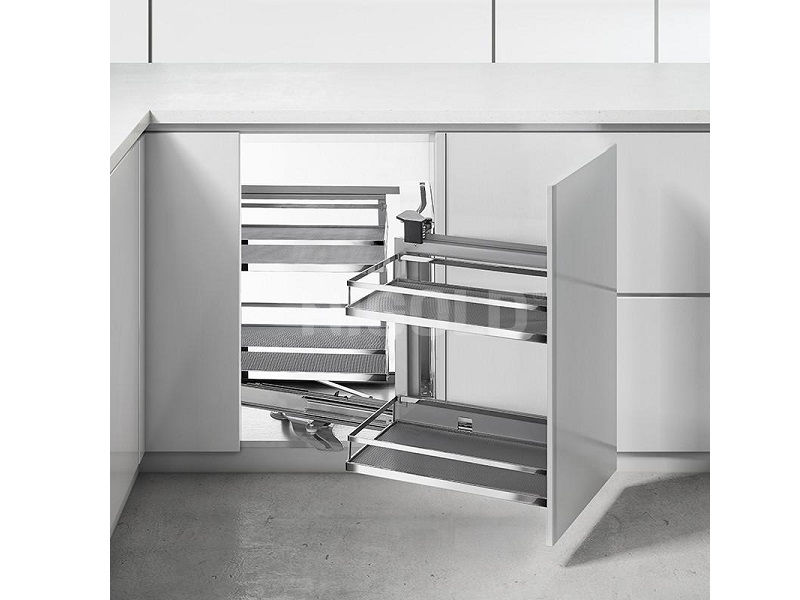 Organizador cuadrado de esquina magic corner de 2 pisos con 4 canastas cierre lento que sale con la puerta, apertura izquierda - 101035 - 33-7/8 x 20-1/2 x 24-3/8 a 29-1/2