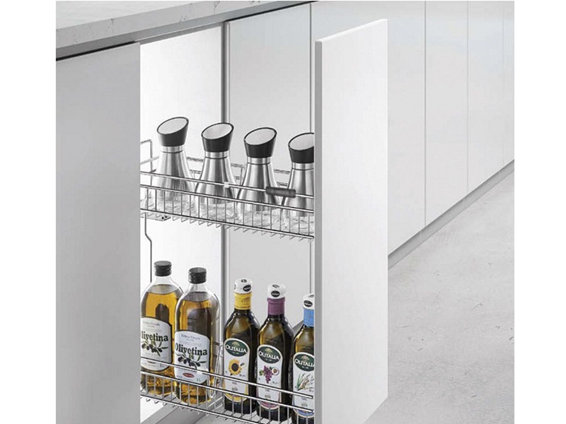 Spice rack extraíble de 2 pisos, cierre lento, instalación lateral del lado izquierdo IMEX - 304098-L - 4-1/16 x 17-3/4 x 19-11/16 in