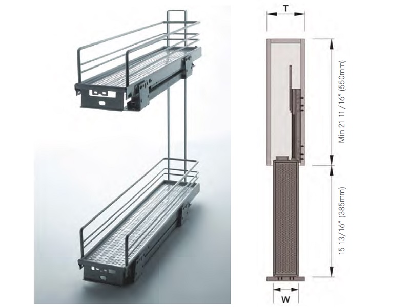 Spice rack extraíble de 2 pisos, cierre lento, instalación lateral del lado izquierdo IMEX - 304121-L o 304221-L - 3-15/16 x 9-3/16 x 20-3/8 in