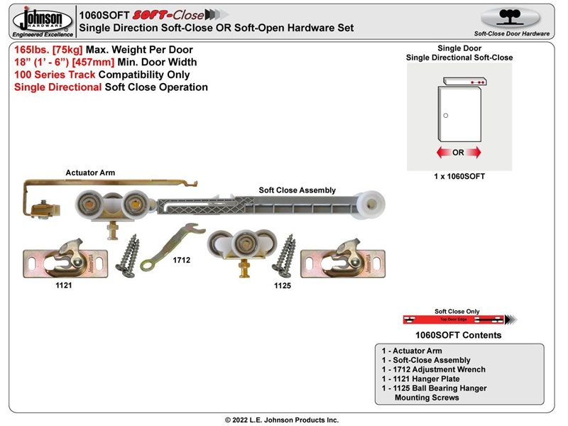 Kit para convertir una puerta Johnson en soft close o soft open - 1060SOFT