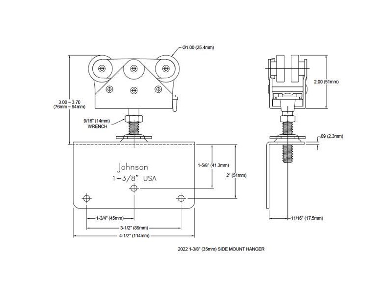 Herraje Johnson para puertas de 1-3/8 in en correderas 200SD - side mount #2022