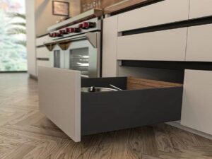 Corredera DTC metal box full extension soft close 18 in color gris antracita, 6.77 in alto - HT134504A11G