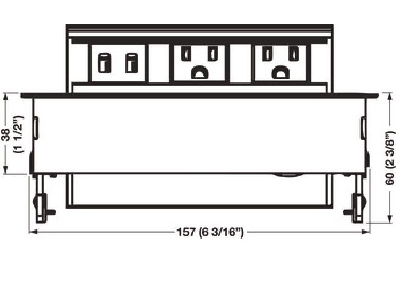 Multiplug empotrable negro eléctrico y de data. 2 tomas de corriente y 2 puertos USB - 822.09.331