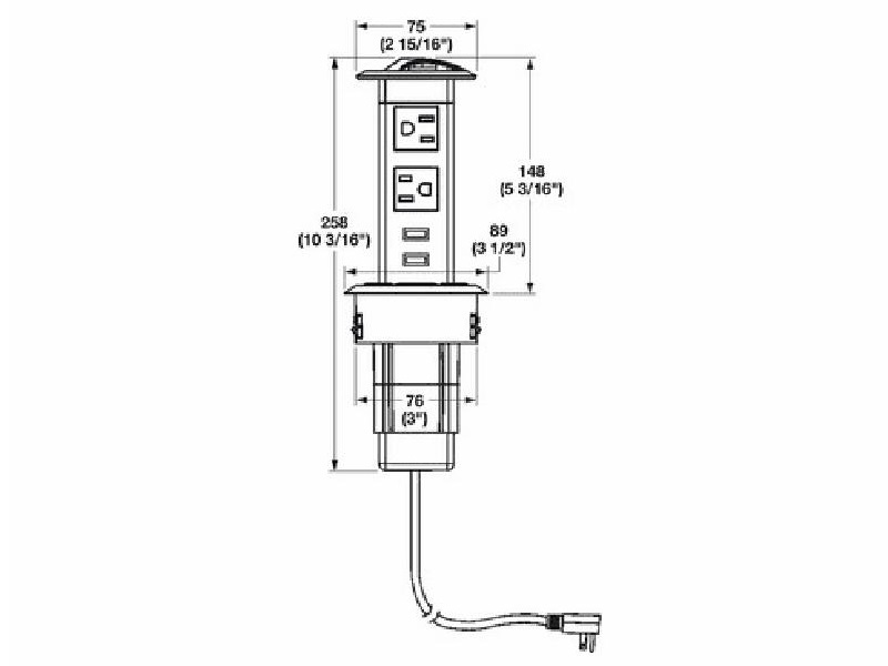 Miltiplug eléctrico y de data elevable negro. 2 tomas de corriente y 2 puertos USB - 822.99.340