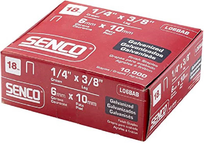 Grapas corona 1/4 in, 3/8 in de largo, calibre 18, caja de 10000 piezas - L06BAB