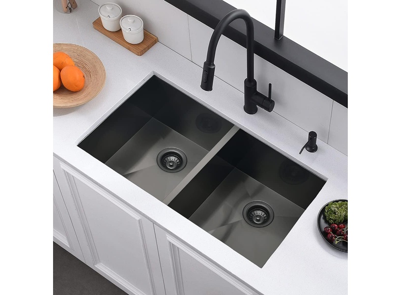 Fregadero Luxury undermount doble negro 32 in x 18 in x 9 in