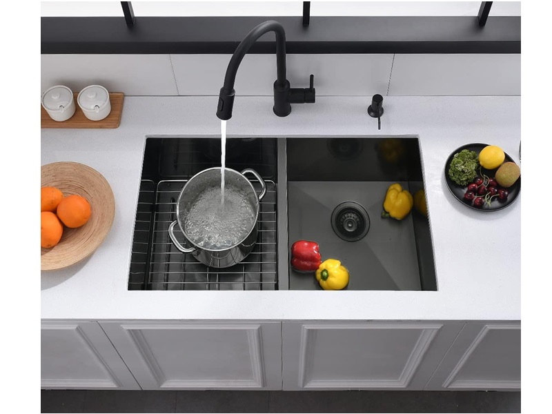 Fregadero Luxury undermount doble negro 32 in x 18 in x 9 in