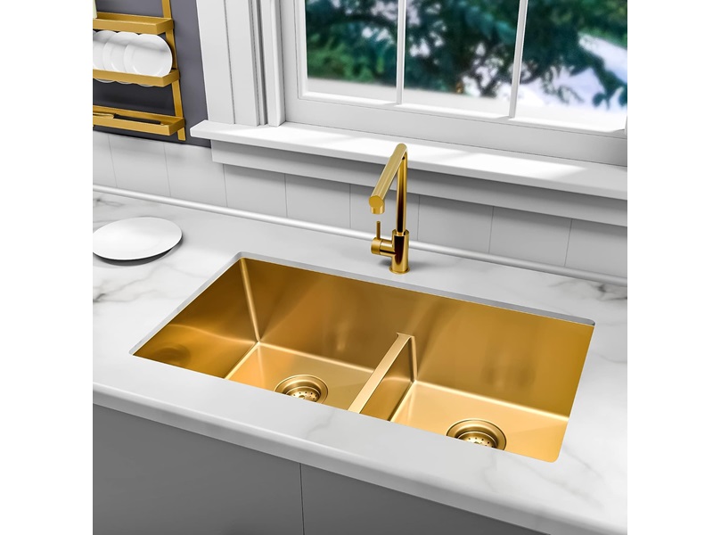 Fregadero Luxury undermount doble oro 32 in x 18 in x 9 in