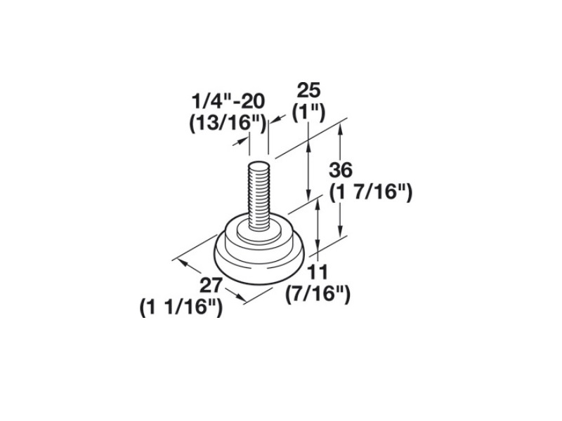 Nivelador y resbalador para gabinete (651.13.906) de 1/4 in para T-Nut (031.05.968) de 7.3 mm