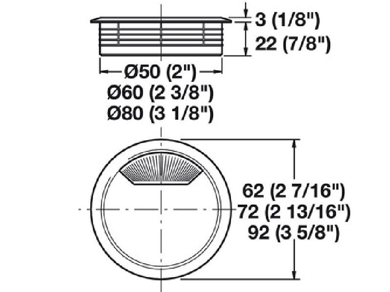 Pasacables decorativo (cable grommet) negro 50 mm - 2 in - 429.99.333