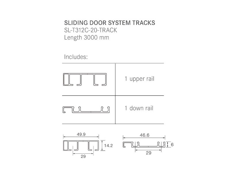 RIeles superior e inferior de 9 ft 10 in para sistema de puertas corredizas marca Imex SL-T312C