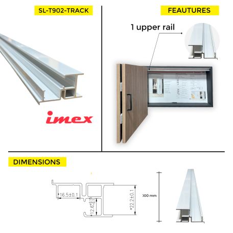 RIeles superior e inferior de 9 ft 10 in para sistema de puertas corredizas marca Imex SL-T306-20