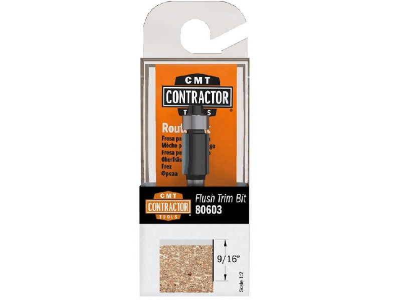CMT 80603 Contractor Flush Trim Bit, 3/8-inch Diameter, 1/4-inch Shank
