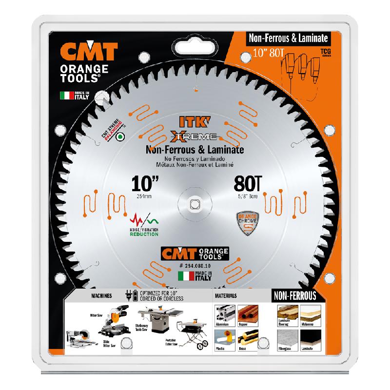 CMT 254.080.10 ITK Non-Ferrous, PVC & Melamine Saw Blade, 10-Inch x 80 Teeth, TCG Grind with 5/8-Inch Bore