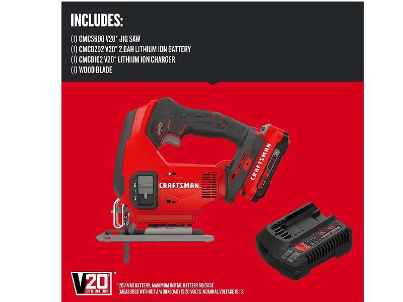 Kit de sierra caladora inalámbrica V20 Craftsman (incluye 1 batería) - CMCS600D1