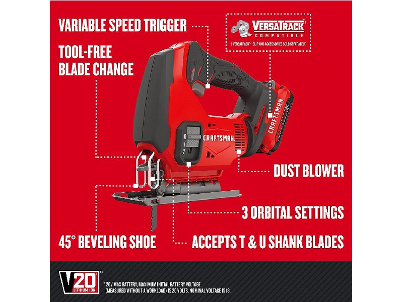 Kit de sierra caladora inalámbrica V20 Craftsman (incluye 1 batería) - CMCS600D1
