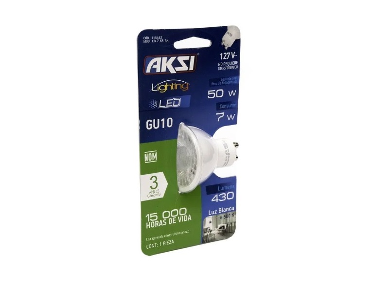 Bombilla LED para spotlight MR16, 7W, GU10, 127V, luz blanca marca AKSI - 121023 - 115482