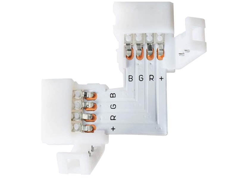 Conector en L (90°) para conectar conectores de 4 pines para tira LED RGB de 10mm