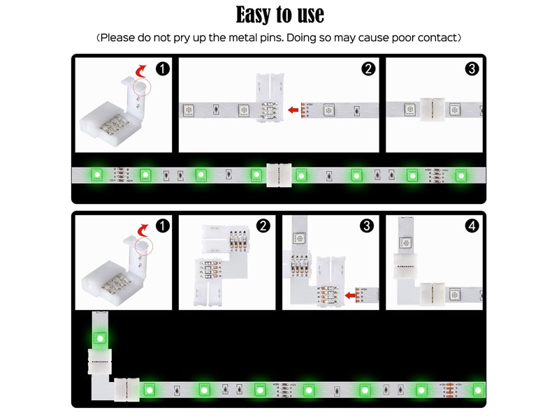Conector en L (90°) para conectar conectores de 4 pines para tira LED RGB de 10mm