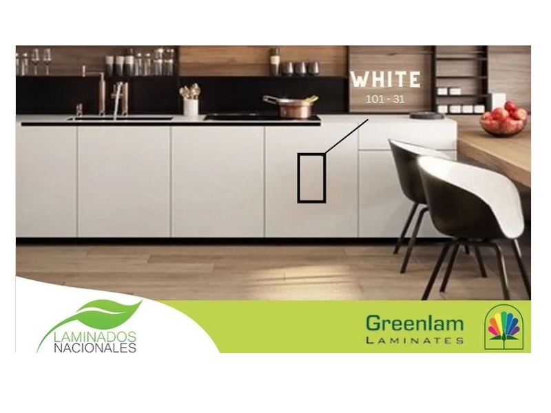 Laminado Greenlam 101-31 - White - Brillo - 4x8 - No postformable - con film protector