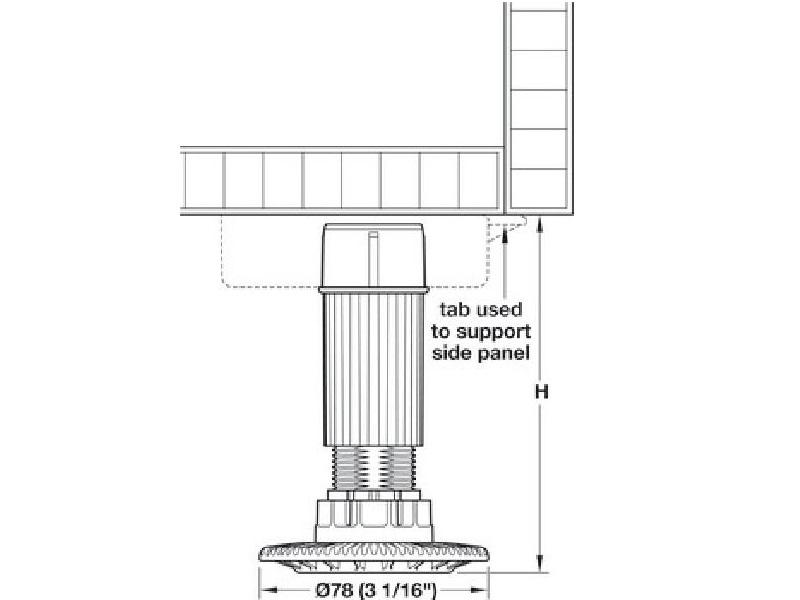 Pata de plástico ajustable para sistema de zócalo Häfele AXILO® 78 de 3-1/2 in a 4-3/4 in - 637.76.353
