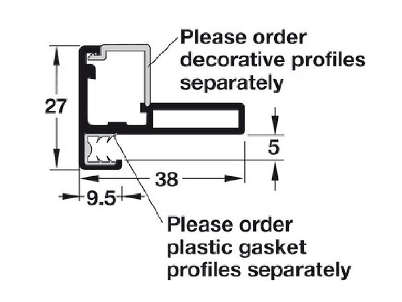 Perfil de marco de puerta de aluminio plateado de 3/8 in x 8.2 ft Hafele - 563.26.912