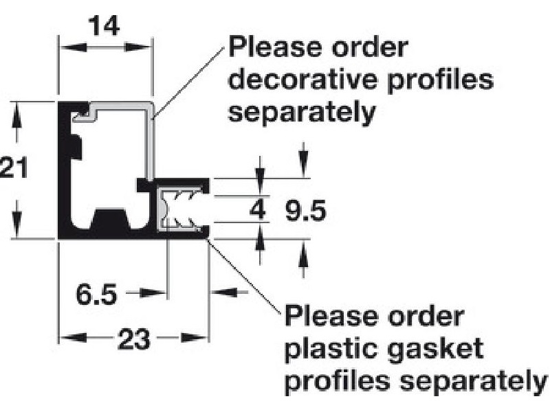 Perfil de puerta de aluminio plateado de 7/8 in x 8.2 ft Hafele - 563.25.902