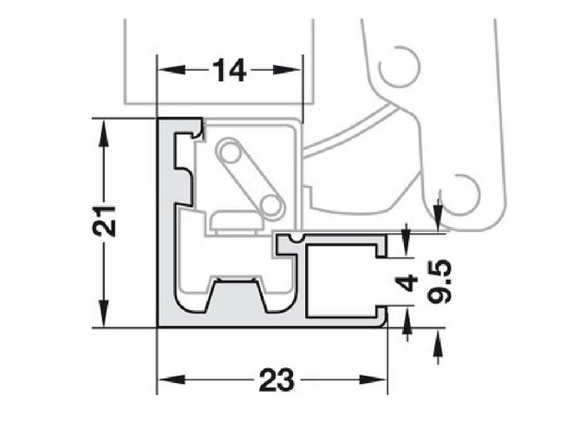 Gozne para perfil de aluminio con placa Hafele (563.25.940 + 316.51.504) - por unidad