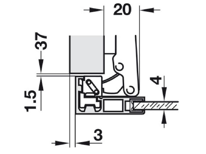 Gozne para perfil de aluminio con placa Hafele (563.25.940 + 316.51.504) - por unidad