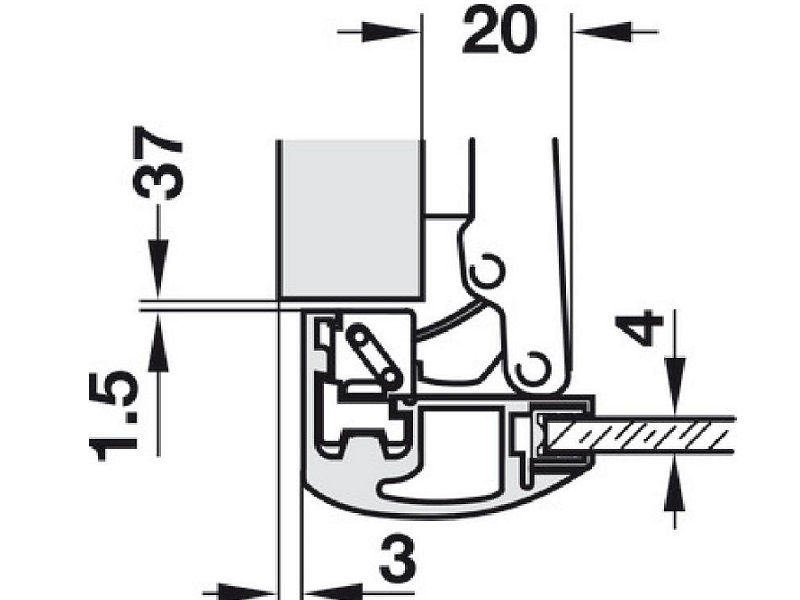 Gozne para perfil de aluminio con placa Hafele (563.25.940 + 316.51.504) - por unidad