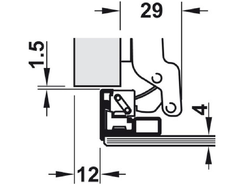 Gozne para perfil de aluminio con placa Hafele (563.25.940 + 316.51.504) - por unidad